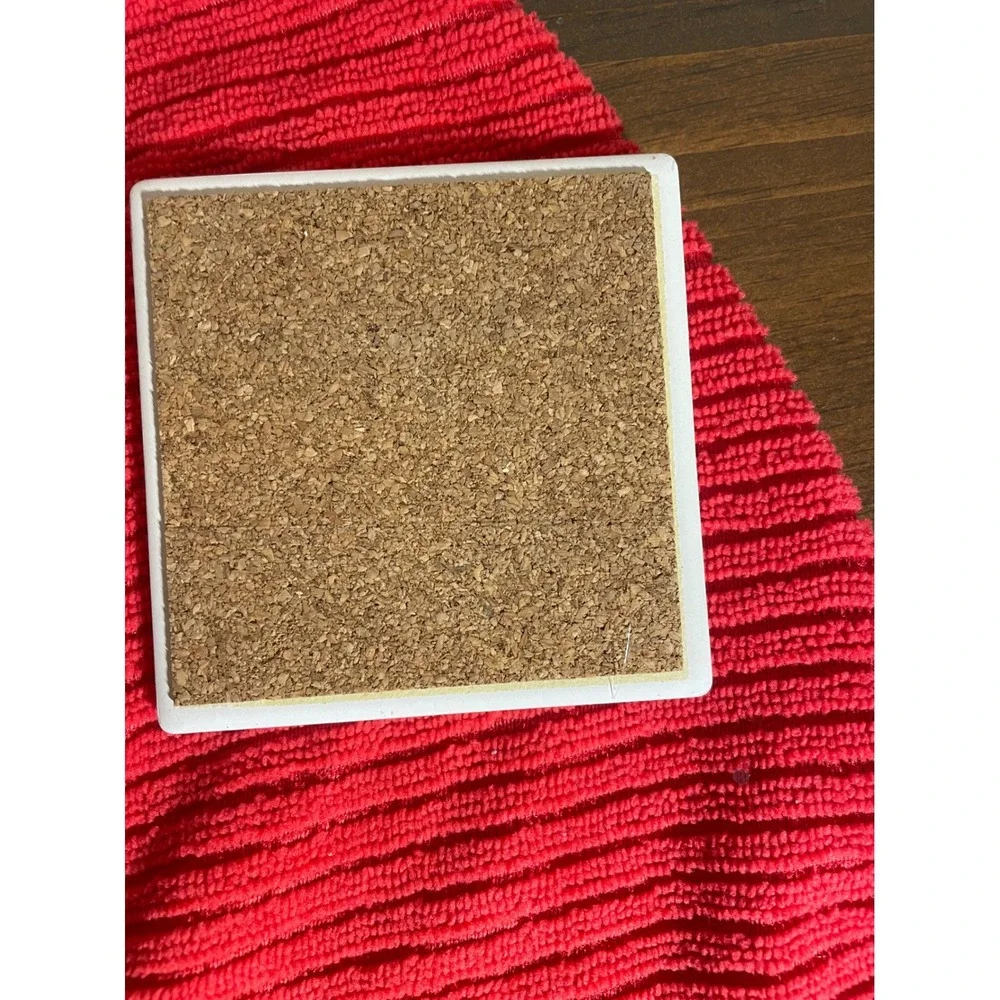 Stone Art Absorbent Stone Coaster Set of 4 Teddy Bear Garden Scene Cork Backing